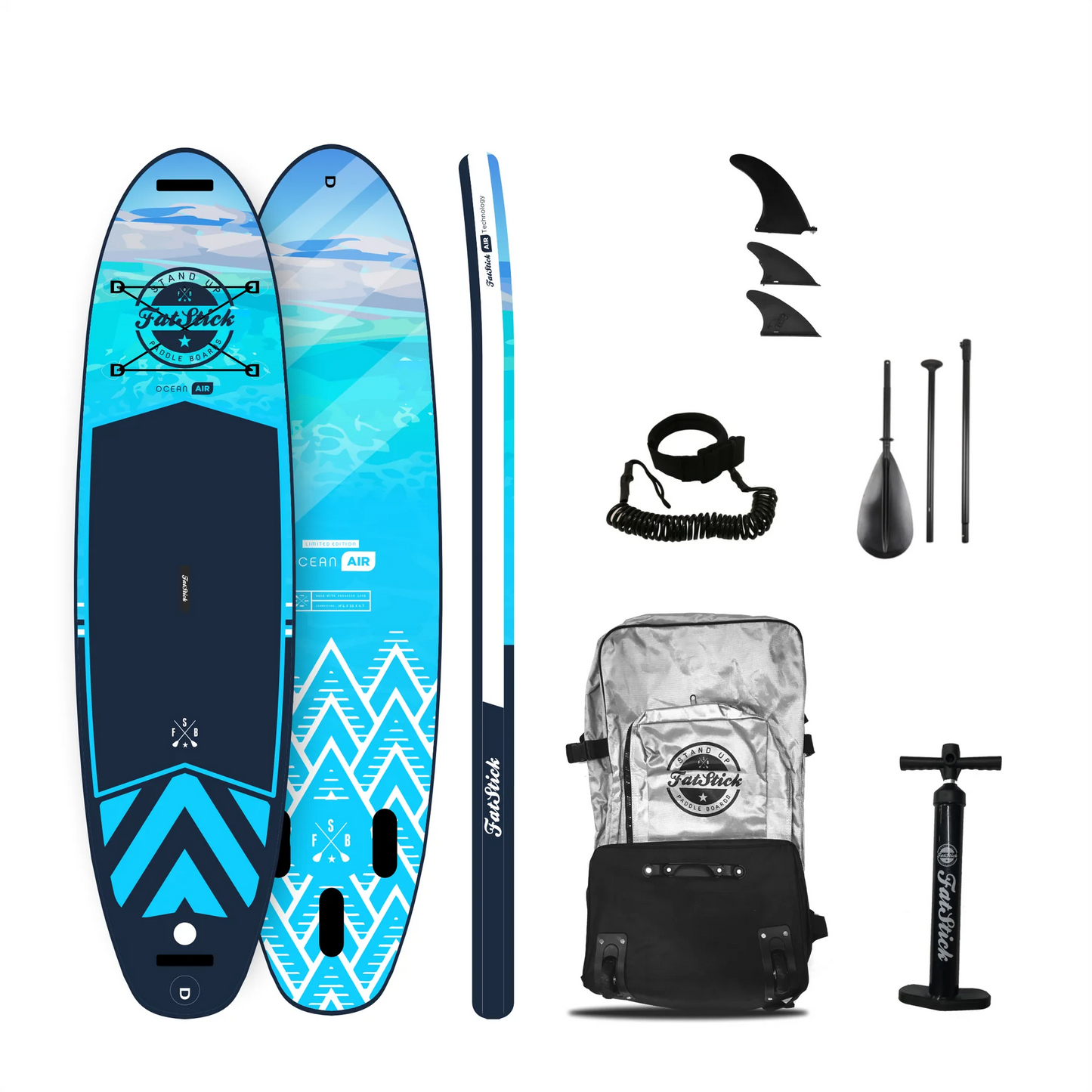 FatStick Pure Art Blue 10'6 Inflatable Paddle Board SUP Package