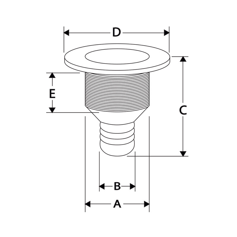 Nuova Rade Thru Hull Easy Mount Skin Fitting With Hose Tail BSP