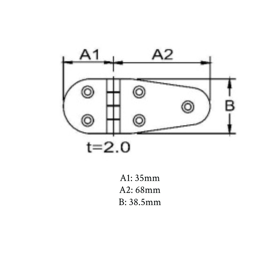 Stainless Steel Flat Round Sided Hinge - 35mm + 68mm x 38.5mm