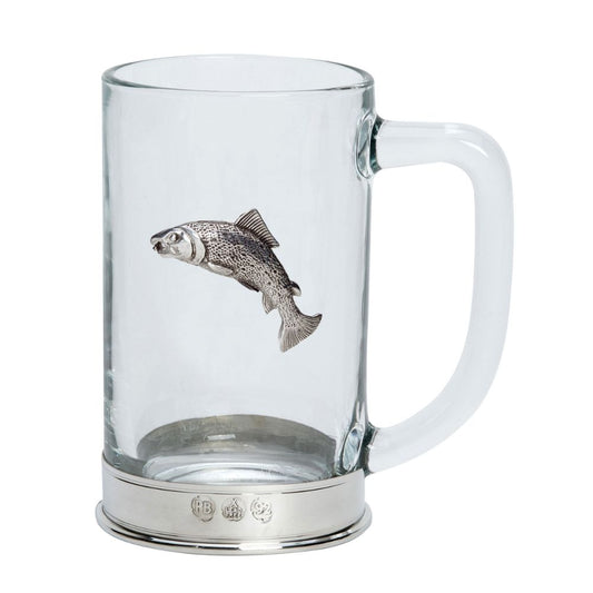 Nautical Glass Tankard With Pewter Base And Anchor / Salmon / Yacht Badge