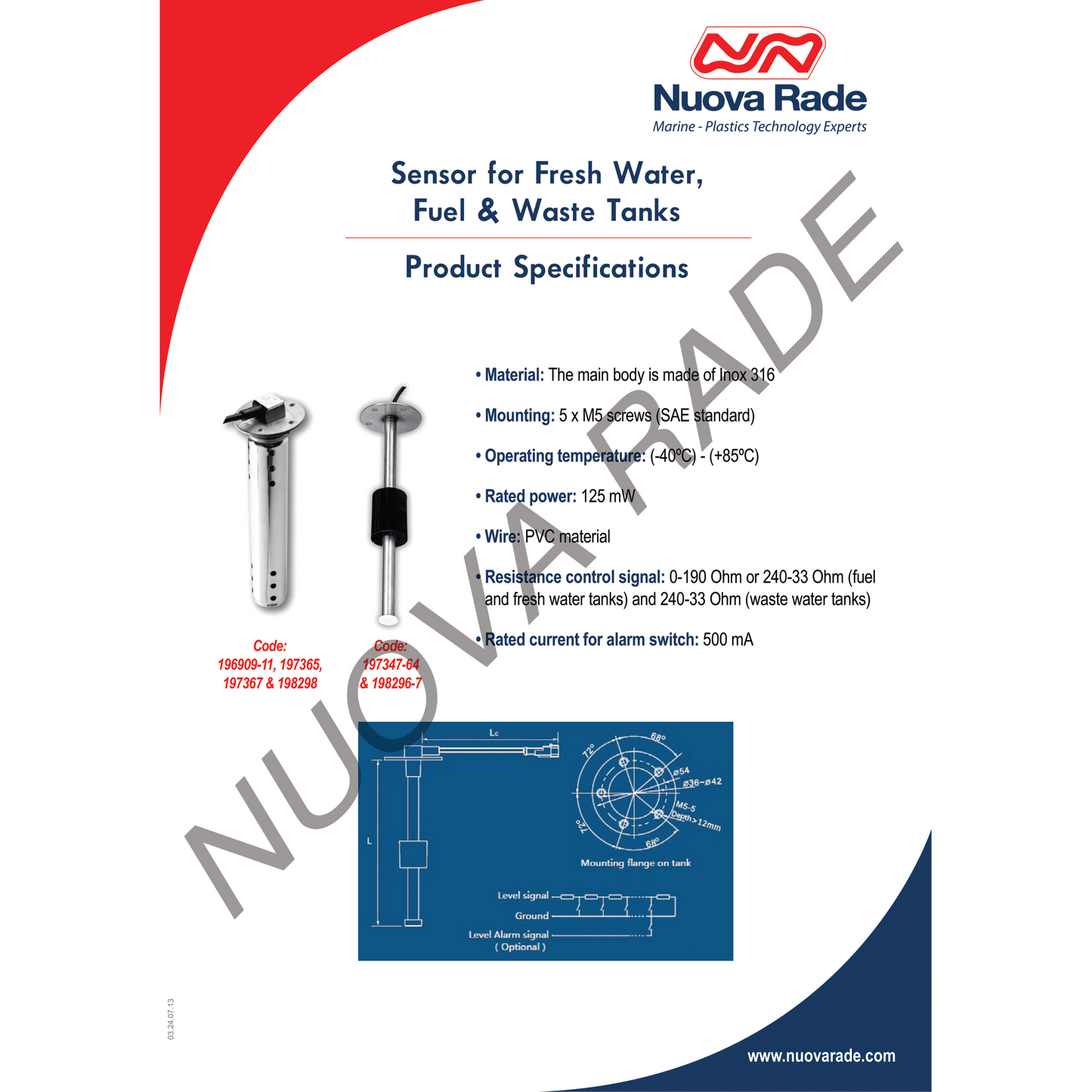 Nuova Rade Stainless Steel Fuel And Water Sender