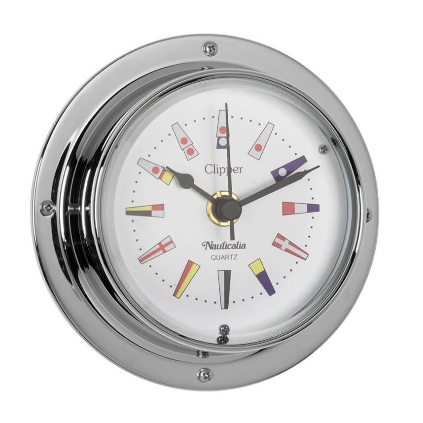 Antique Clipper Code Flag Clock - Chrome - 120mm