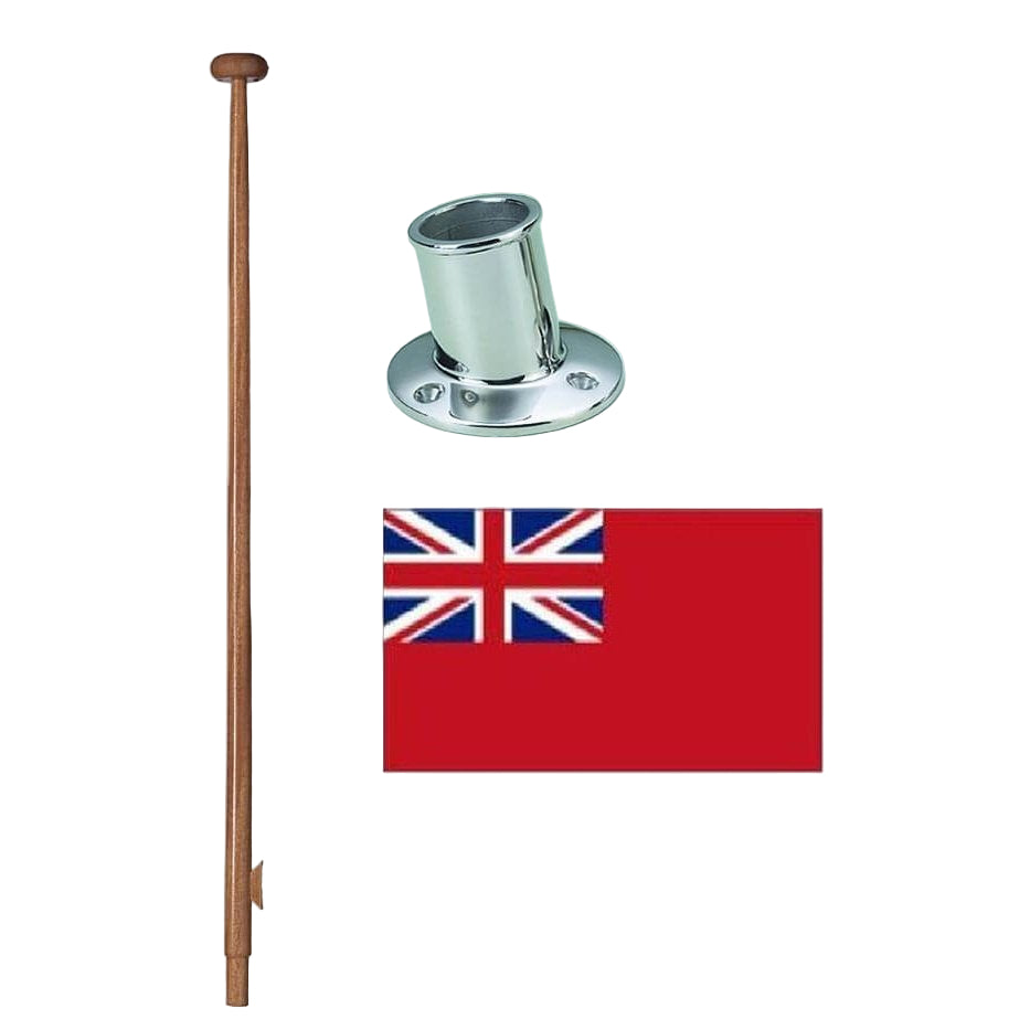 Quality Flagpole Set 80cm pole - Stainless Steel Socket - 3/4 Yard Ensign