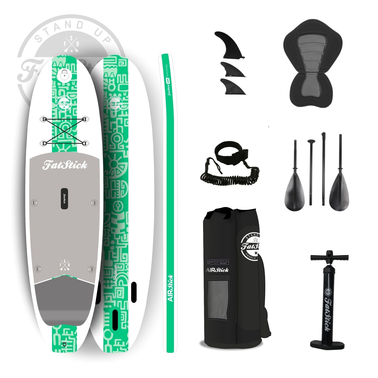 FatStick Air Stick Green 10'6 Inflatable Paddle Board SUP Package