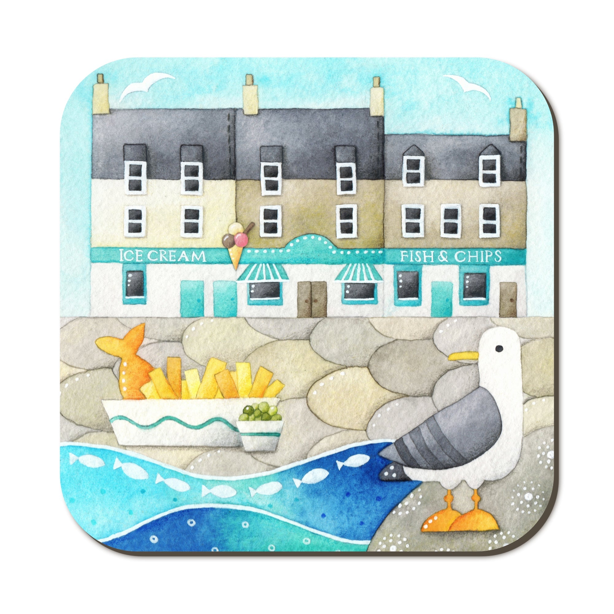 Coaster Fish and Chips at Anstruther Seaside Watercolours East Neuk of Fife