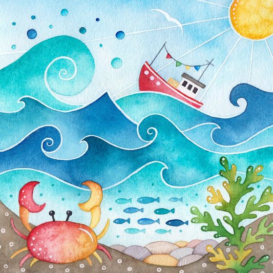 Fishing Boat & Crab - Seaside Watercolour Painting - Limited Edition Signed Print - East Neuk Beach Crafts
