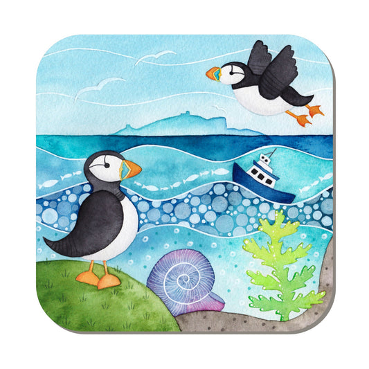 Coaster - Isle of May Puffins - Seaside Watercolours, East Neuk of Fife