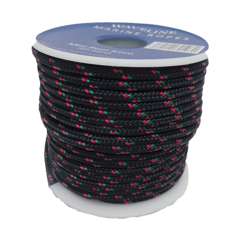 Mini Reels 3mm Braided Polyester Cord - Navy - Red / Green Fleck Marathon