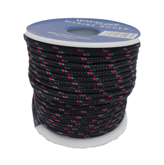 Mini Reels 3mm Braided Polyester Cord - Navy - Red / Green Fleck Marathon