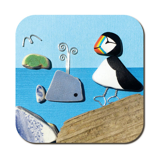 Seaside Coaster - Puffin & Whale Pebble Art
