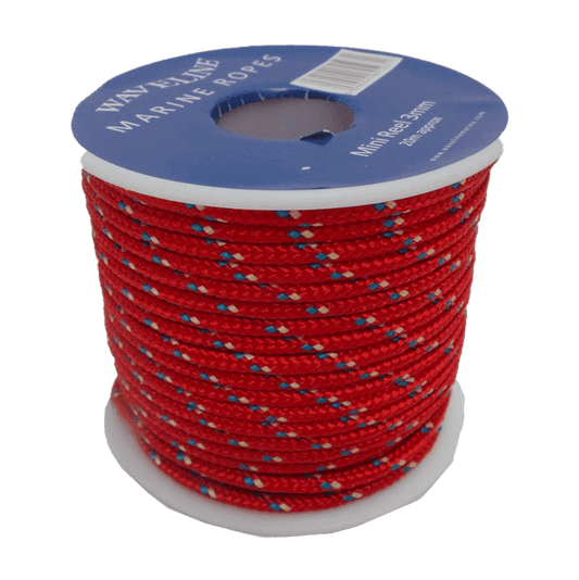 Mini Reels 3mm Braided Polyester Cord - Red - Blue / Yellow Fleck