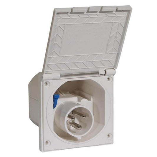 Flush Mount Male Inlet Mains Power Socket - 3 Pin - White