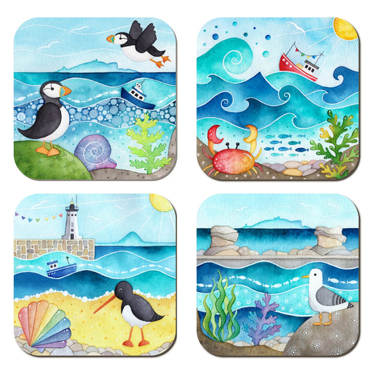 Coaster Set x 4 - Seaside Watercolours from the East Neuk