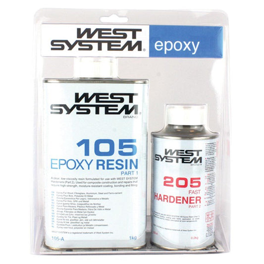 West System A Pack 105 Resin + 205 Fast Hardener 1.2kg & Free Gloves