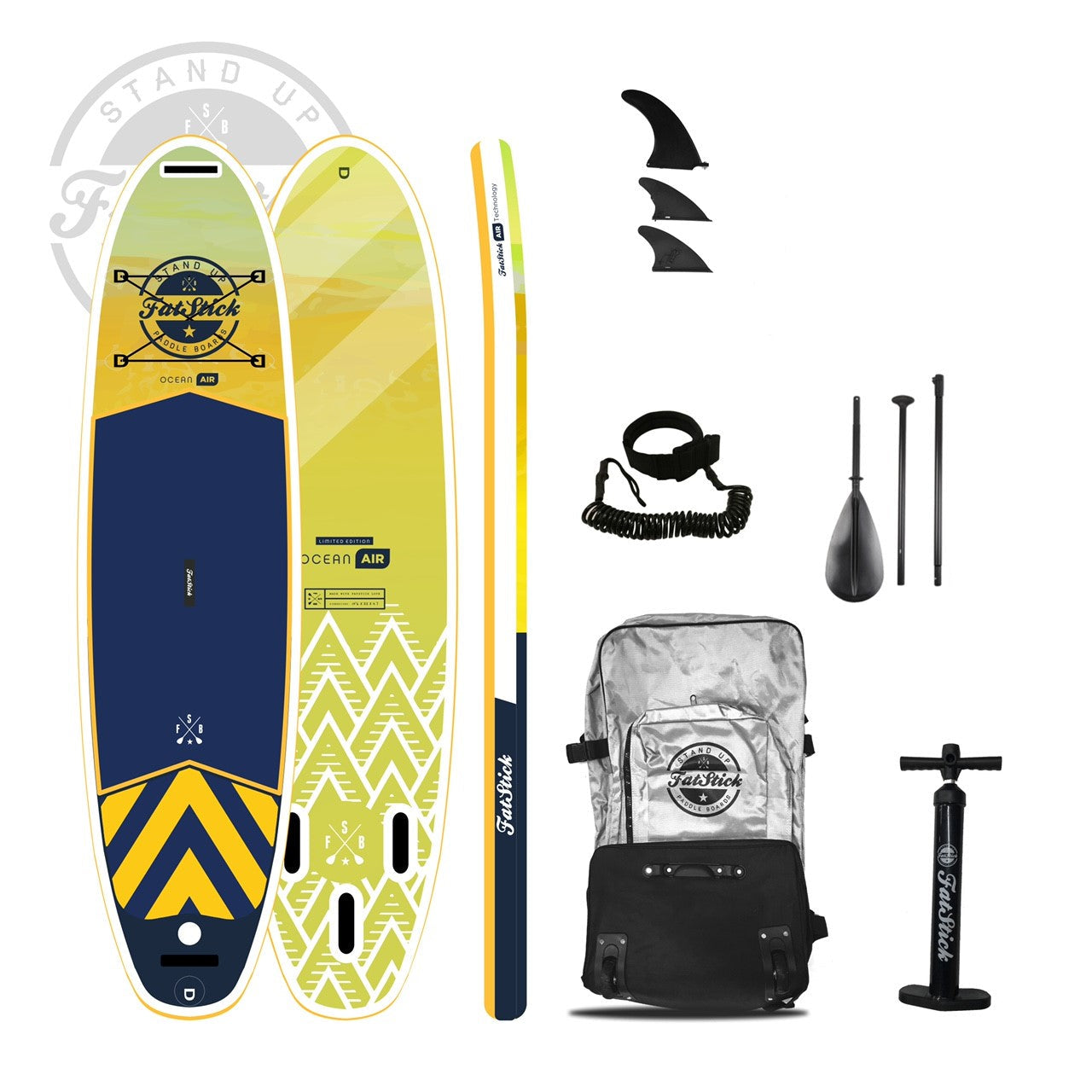 FatStick Pure Art Yellow 10'6 Inflatable Paddle Board SUP Package