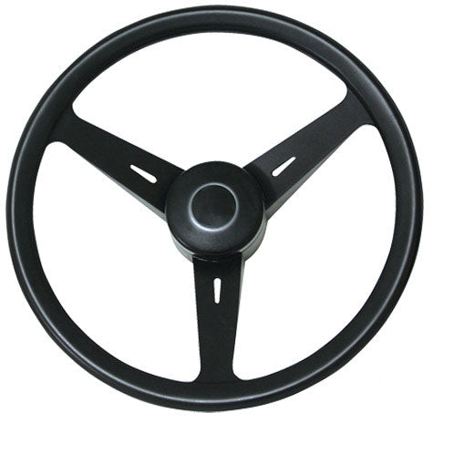 Black steering wheel on a white background