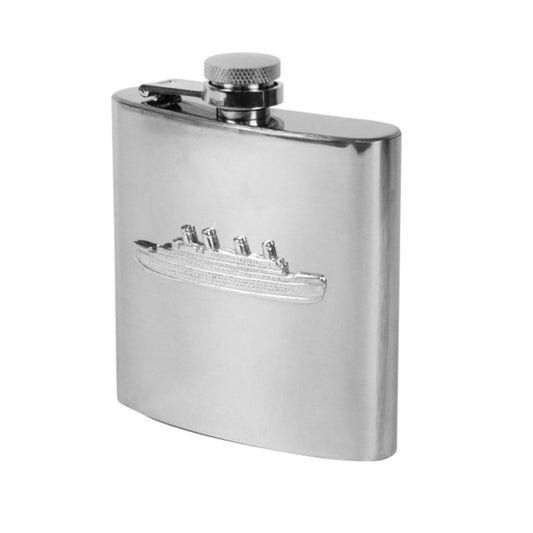 Nauticalia Stainless Steel Pocket Flask With Pewter Badge