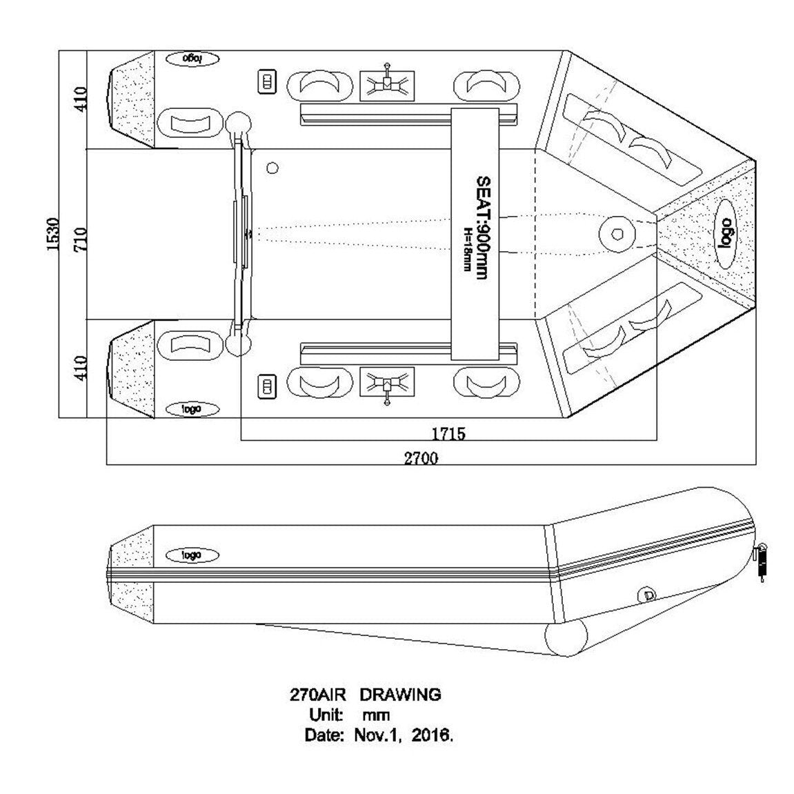 Seago Spirit 270 Inflatable Dinghy - Air Deck