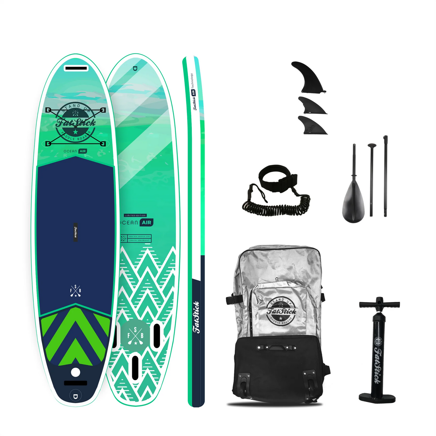 FatStick Pure Art Green 10'6 Inflatable Paddle Board SUP Package