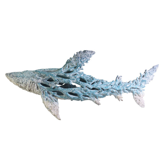 Hanah Coral Creatures Shark Hand Painted Resin Nautical Gift - 48cm