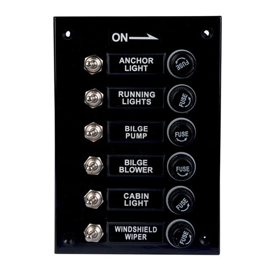 Talamex 6 Gang / Way Labelled Switch Panel With Fused Circuits - Vertical