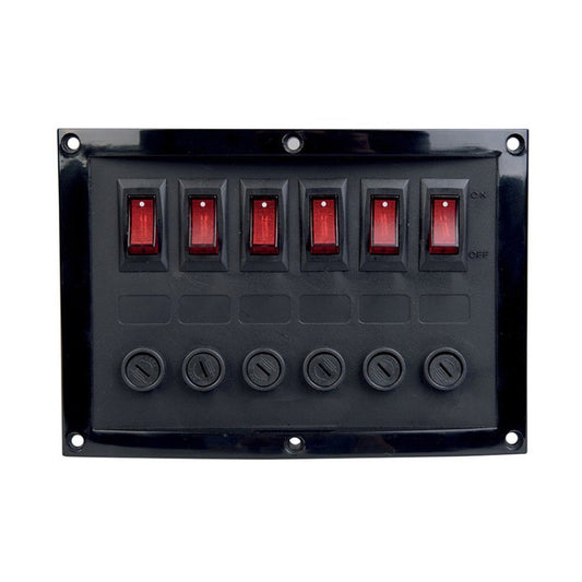 Talamex 6 Gang / Way Switch Panel With Fused Circuits - Horizontal