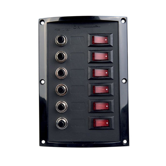 Talamex 6 Gang / Way Switch Panel With Resettable Fuses - Vertical