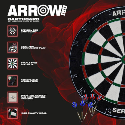 Arrow180 Bristle Dartboard Set + 6 Free Darts