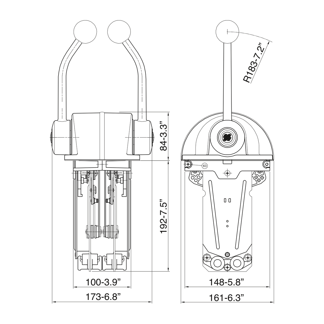 Ultraflex B302 Low Profile Twin Lever Top Mount Control