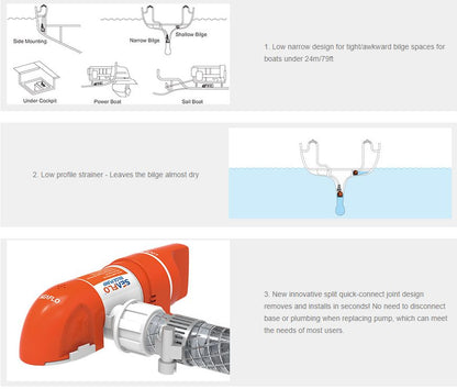 SEAFLO Low Profile Bilge Pump 800GPH Non Automatic Manual Timer Sensing 14C Series - 12v