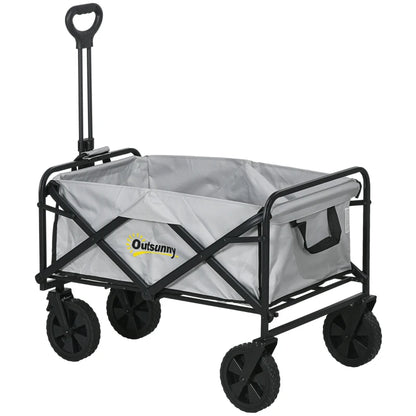 Outsunny Outdoor Pull Along Folding Cargo Wagon Trolley With Telescopic Handle