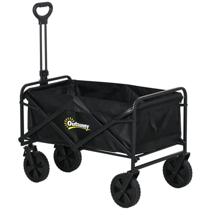 Outsunny Outdoor Pull Along Folding Cargo Wagon Trolley With Telescopic Handle