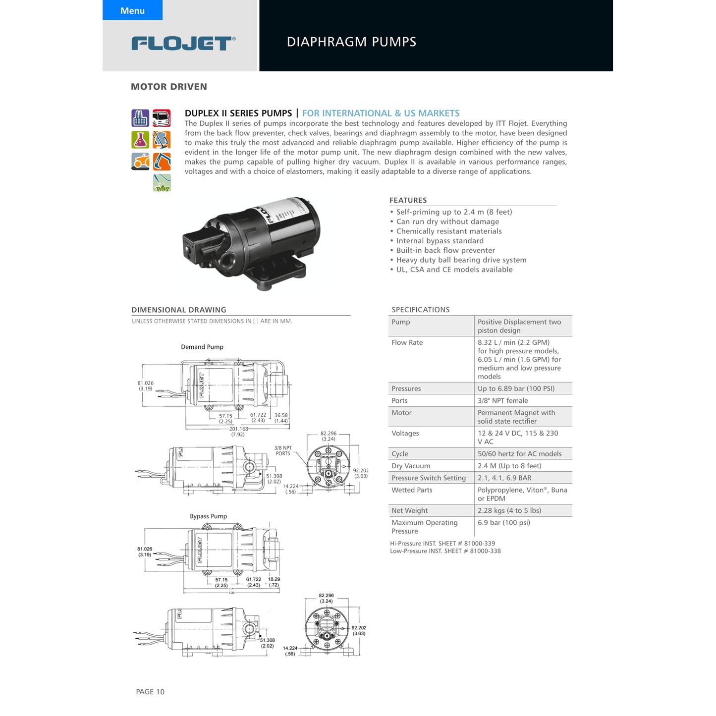 Flojet Duplex II Self Priming Diaphragm Demand Pump