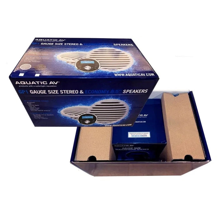 Aquatic AV GP1 Marine Bluetooth Stereo And Economy 6.5" Round Marine Speakers Bundle
