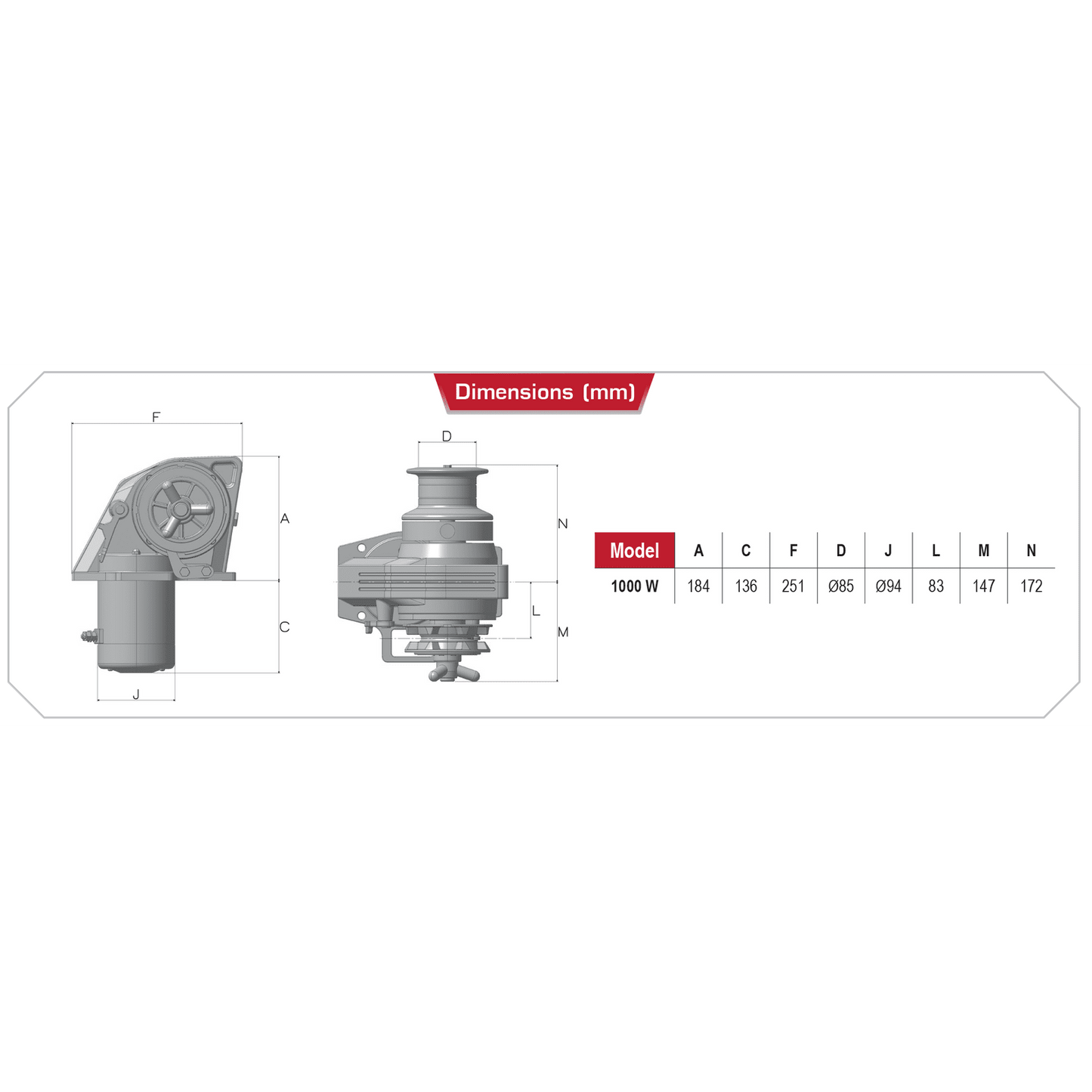 Lofrans Kobra Horizontal Windlass 10mm With Drum 1000W 24V - ISO