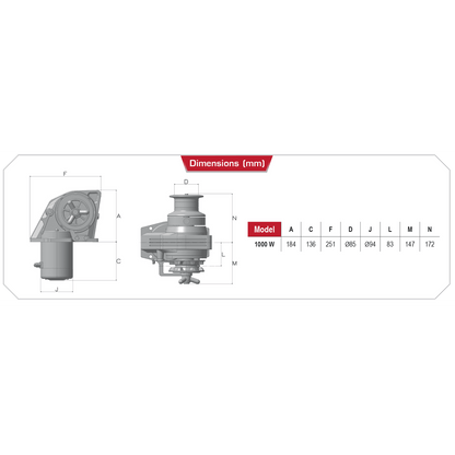 Lofrans Kobra Horizontal Windlass 10mm With Drum 1000W 24V - ISO