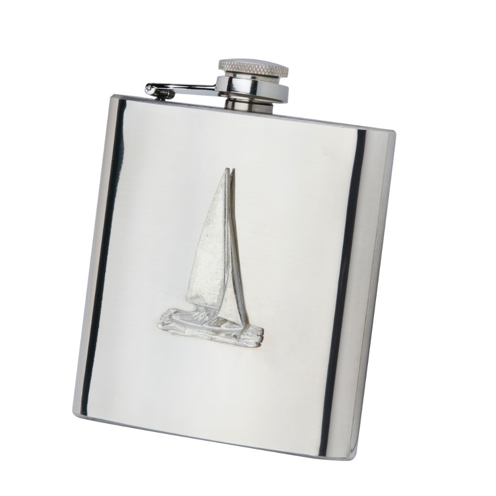 Stainless Steel Nautical Pocket Hip Flask With Pewter Anchor / Yacht Badge