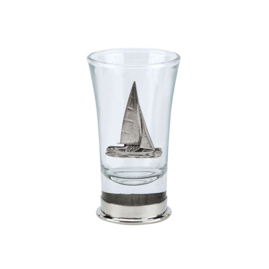 Nautical Shot Glass With Pewter Base And Anchor / Yacht Badge