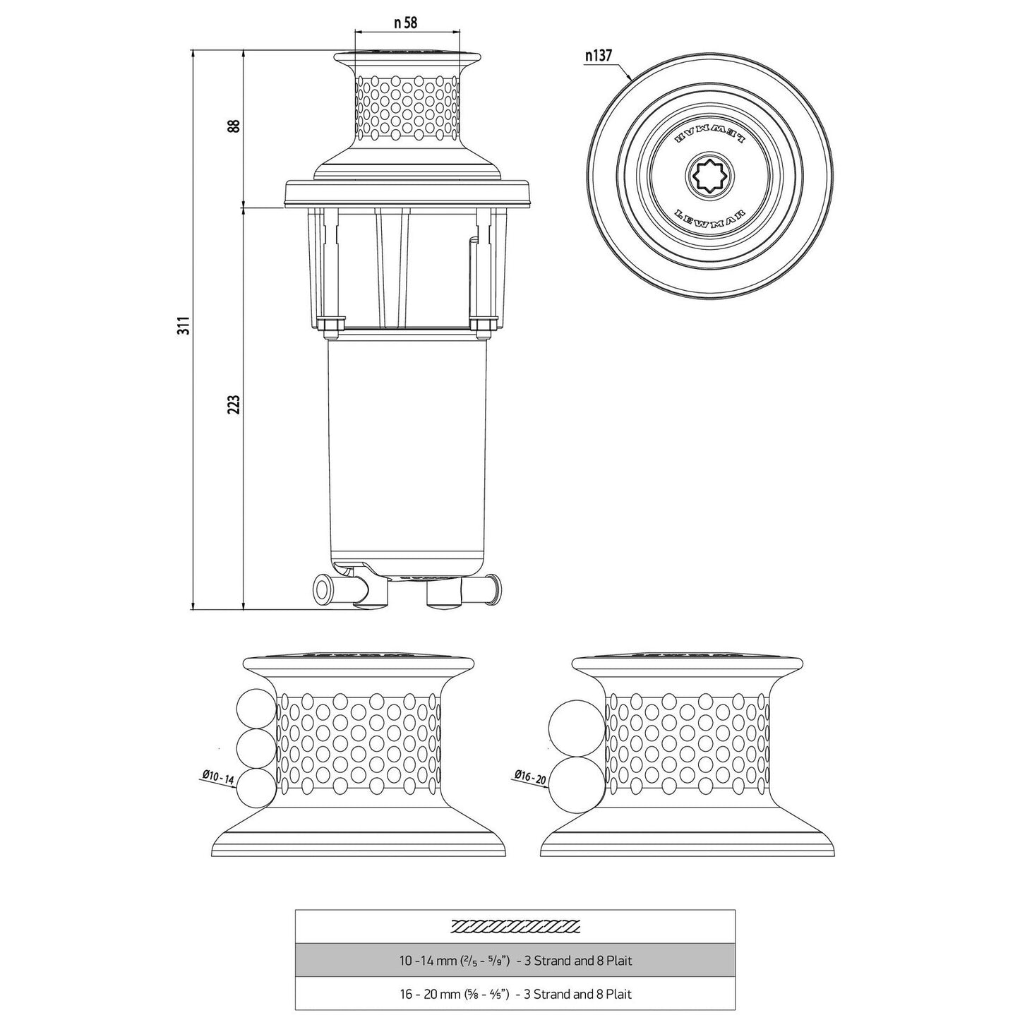 Lewmar VX Vertical Electric Capstan Standard Kit - 800w / 12v