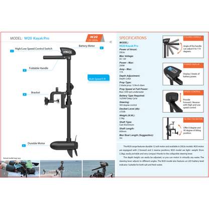 HASWING W20 Kayak Pro Lightweight Electric Outboard Trolling Motor