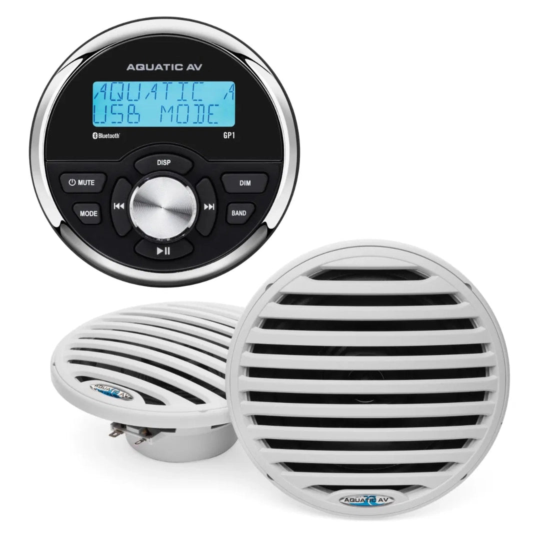 Aquatic AV GP1 Marine Bluetooth Stereo And Economy 6.5" Round Marine Speakers Bundle