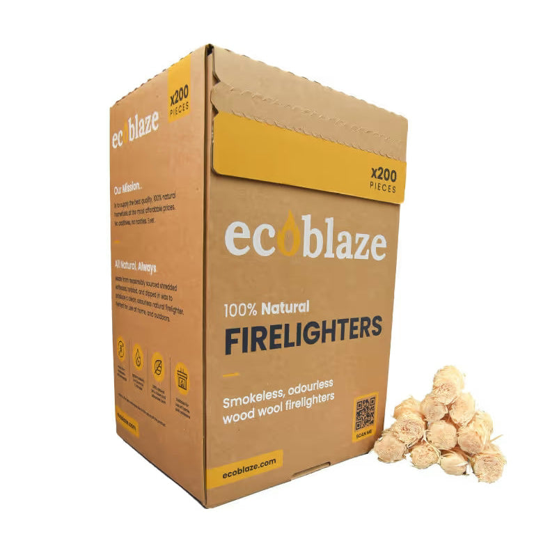 Ecoblaze Natural Wood Wool Firelighters - 200 Pieces