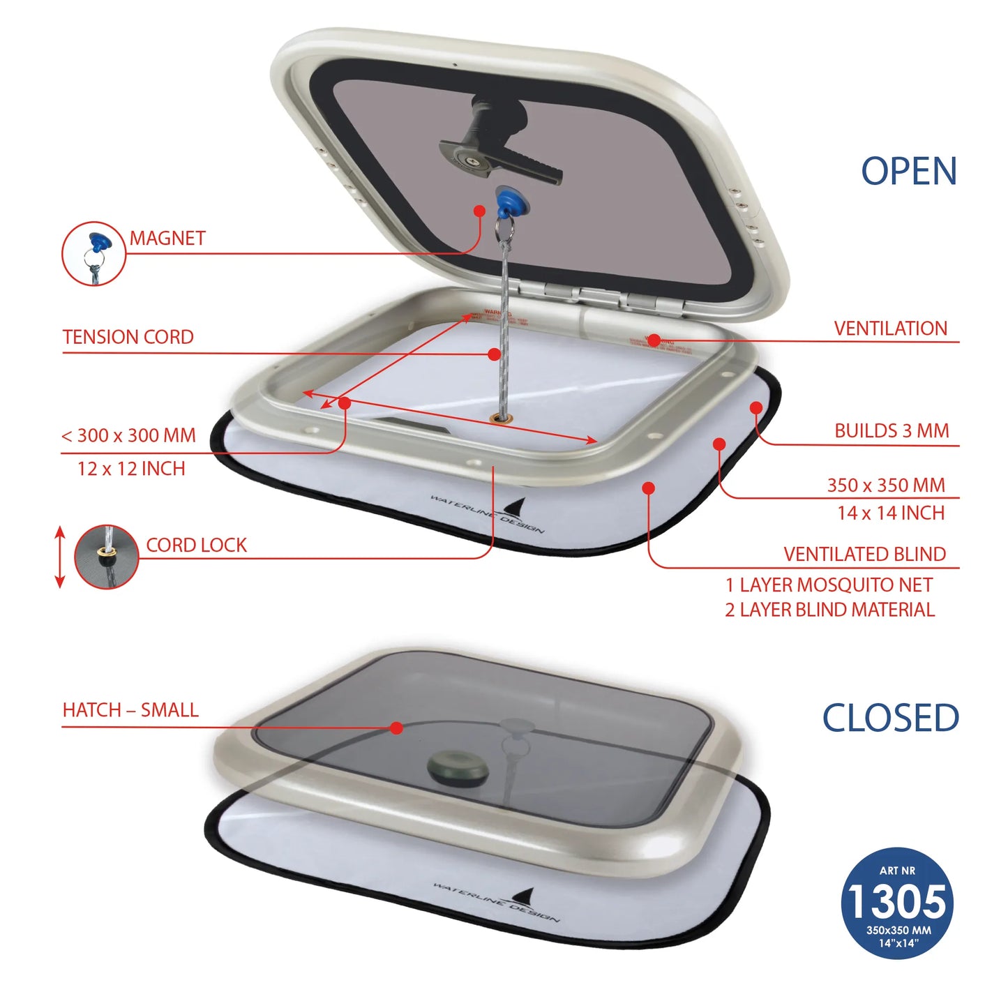 Waterline Design Ventilated Anti Mosquito/Insect Hatch Cover