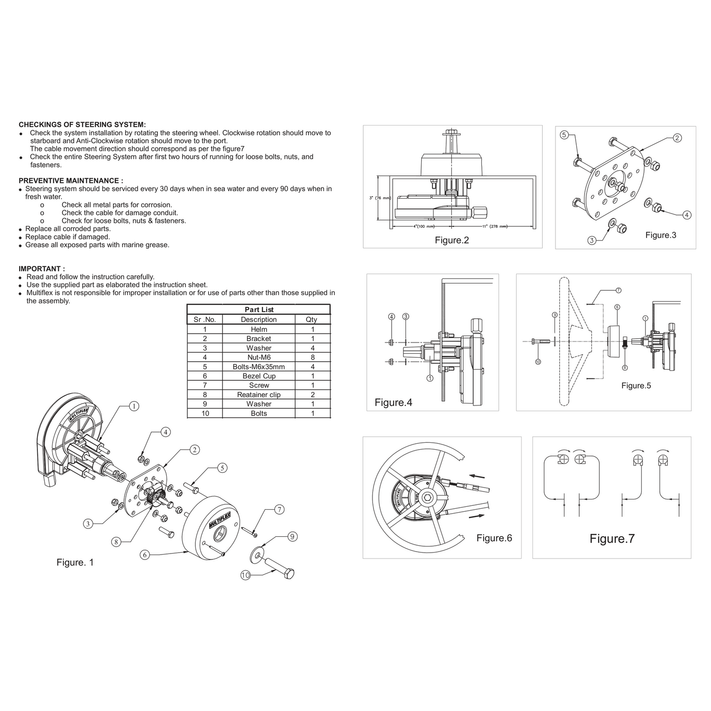 Multiflex Lite 55 Light Duty Aluminum Steering Helm With Black Bezel Kit