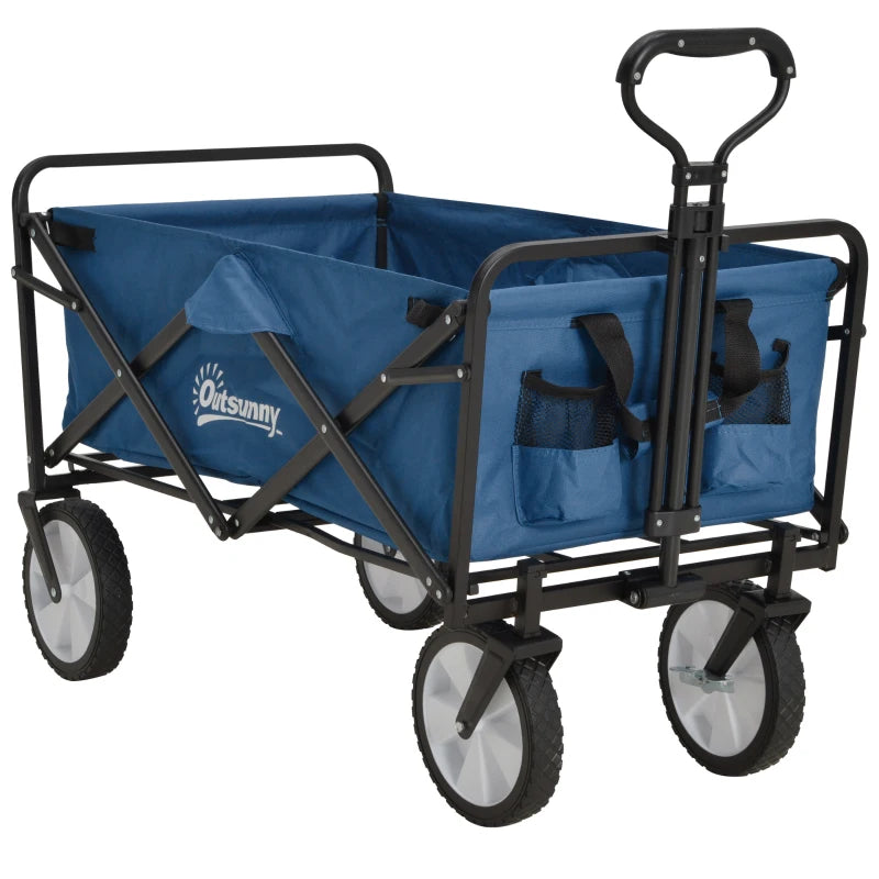 Outsunny Outdoor Pull Along Folding Cargo Wagon Trolley With Telescopic Handle