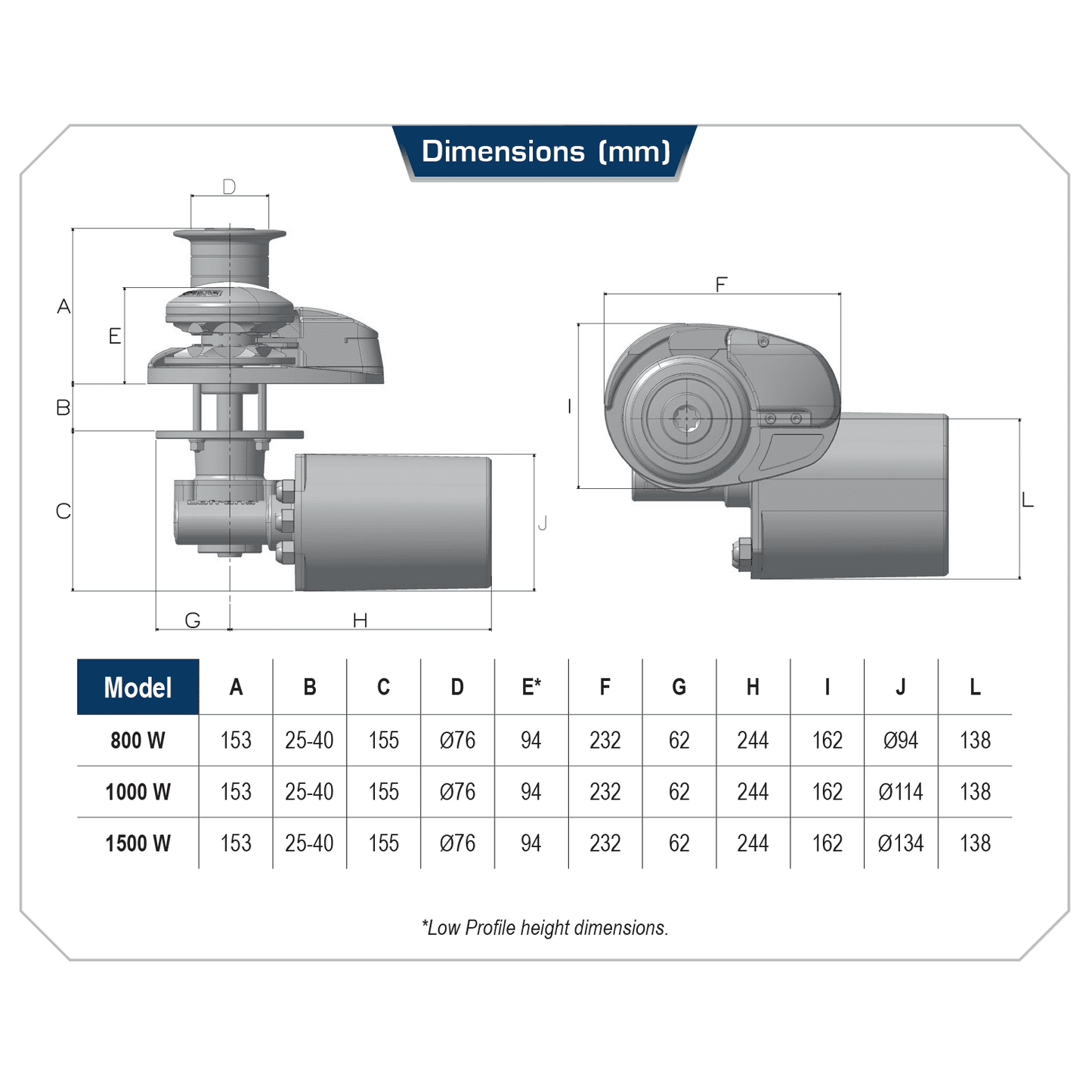 Lofrans X2 Vertical Windlass Dark Version 10mm Gypsy Low Profile 1000W 12V - Din