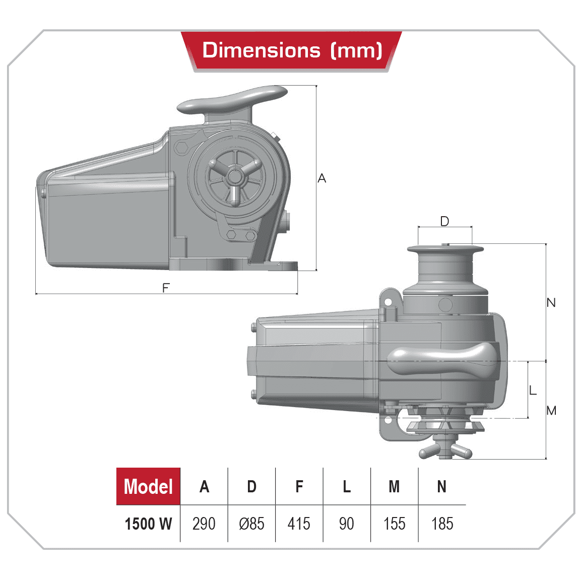 Lofrans Tigres Horizontal Windlass 10mm With Drum 1500W 12V - DIN