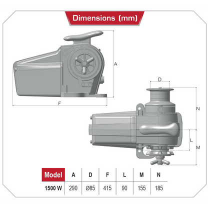 Lofrans Tigres Horizontal Windlass 10mm With Drum 1500W 12V - DIN