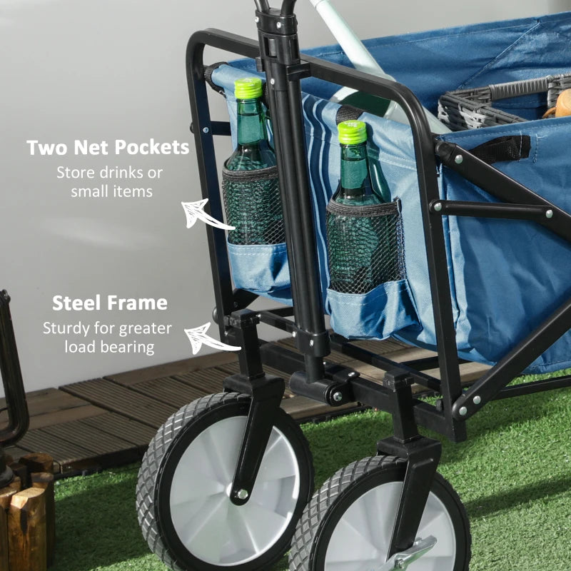 Outsunny Outdoor Pull Along Folding Cargo Wagon Trolley With Telescopic Handle