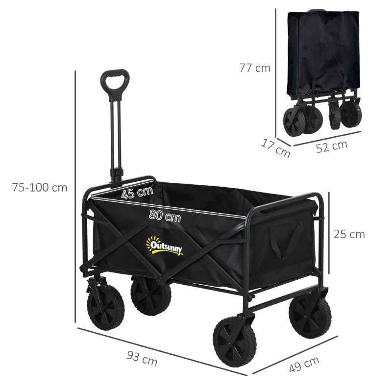 Outsunny Outdoor Pull Along Folding Cargo Wagon Trolley With Telescopic Handle